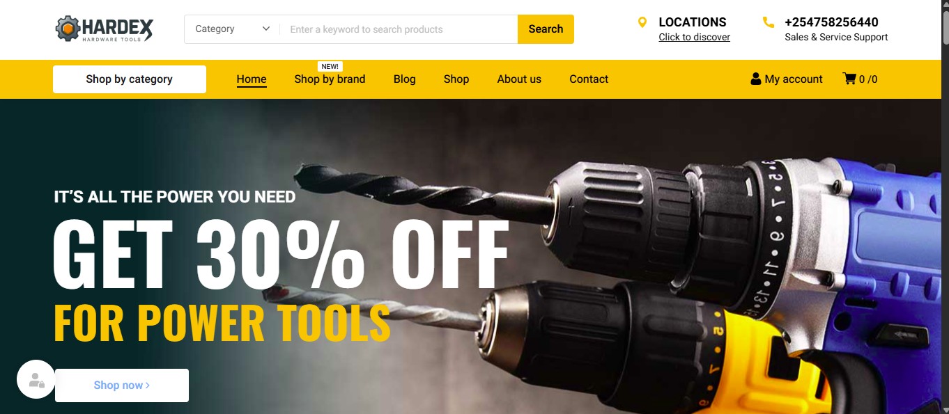 Hardware & Power Tools E-Commerce Website - modern online hardware store with product catalog and shopping cart